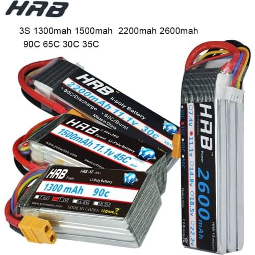 HRB RC Lipo Battery 3S 11.1V 1500mah 1300mah 2200mah 2600mah 90C 45C 65C 30C 35C Li-poly battery for FPV RC Drones Helicopters