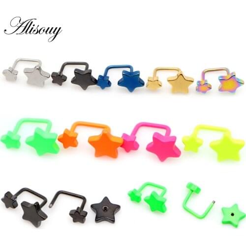 Alisouy 2 pieces Stainless Steel Earrings U-shaped Double Star Screw Men Women Ear stud Earrings pierced ear jewelry