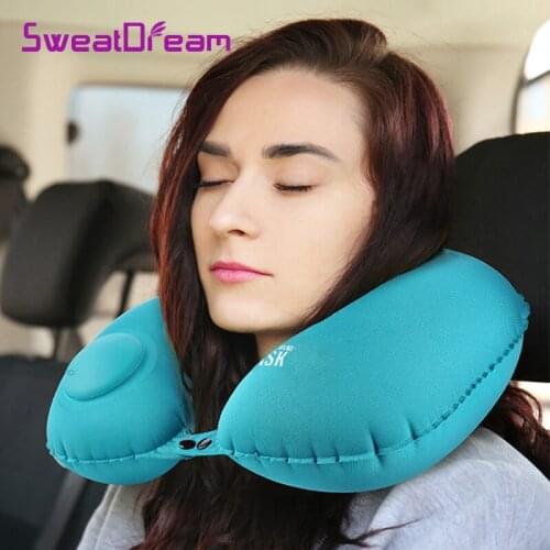 Automatic Air Inflatable U-Shape Travel Pillow Neck Airplane Car Pillows Ring Pillow Folding Press Type Bed Pillows Neck Cushion