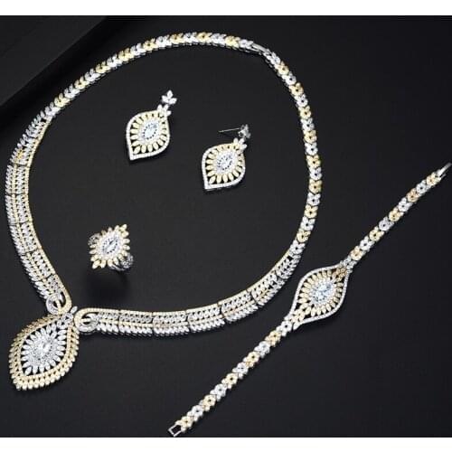 Be 8 Luxury White Cubic Zirconia Women Wedding Party Bride Necklace Earrings 4pcs Jewelry Sets Bridal Dress Accessories S441