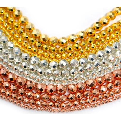 4/6/8/10mm Natural Stone Beads Faceted Hematite Beads Round Loose Spacer Beads For Jewelry Making DIY Bracelet Necklace