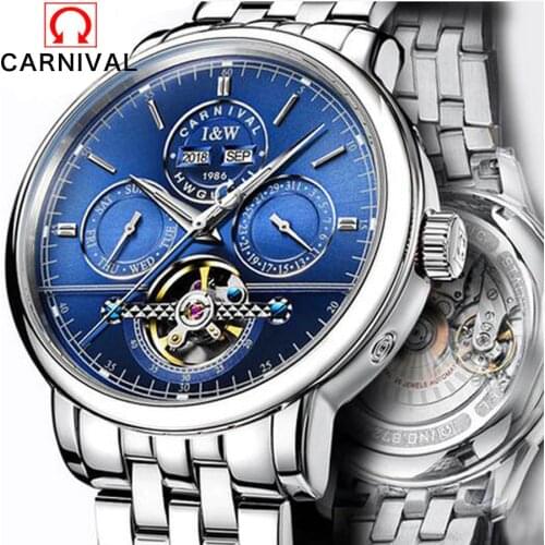 Carnival Luxury Brand Tourbillon Sports Men Watches Perpetual Calendar Multifunction Mechanical Watch Waterproof Business Clock