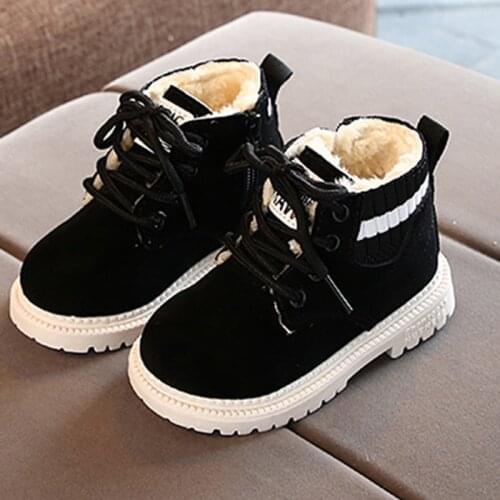 Children Cotton Shoes Plus Plush Warm Martin Boots Winter Boys Girls Fashion Soft Outdoor Non-slip Snow Boots Baby Toddler Shoes