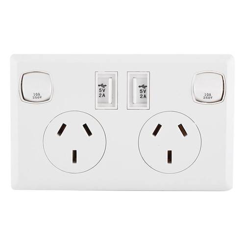 Double USB 2 Switch Electrical Wall Socket Australian AU Plug Home Power Point Supply Plate Home Improvement Tools