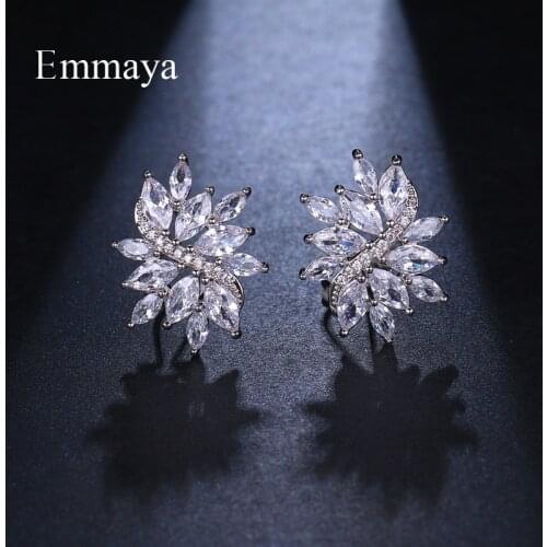 EMMAYA Female Earring Creative Symmetrical Model Colorful Jewelry AAA Cubic Zircon Fashion Trend Ear clip Crystal In Party