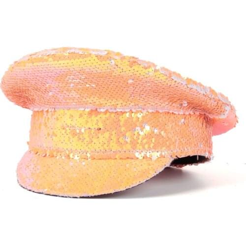 Military Hat Double Sequin Captain Hat for Women Festival Halloween Costume Cosplay Bachelorette Party Sergeant Hat