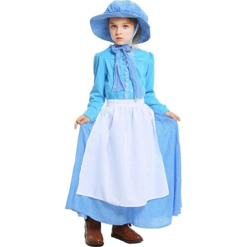 Blue soft skin-friendly dress UK pioneer girl dress Colonial pioneer girl costume