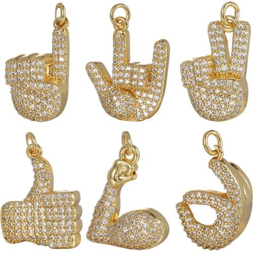 Juya Handmade Decoration Jewelry Supplies Gold Signal Gesture Sports Charms For DIY Fashion Punk Pendant Jewelry Making Material