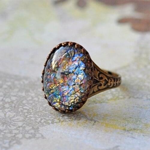 Vintage Color Stone Resin Rings for Women Statement Carved Pattern Bronze Men Finger Rings Retro Turkey Ethnic Jewelry Gift