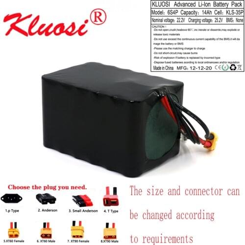 KLUOSI 6S4P 24V 14Ah 25.2V High Capacity UAV Rechargeable Li-ion Battery for Various RC Airplane Drone Quadrotor XH2.54-7P XT60