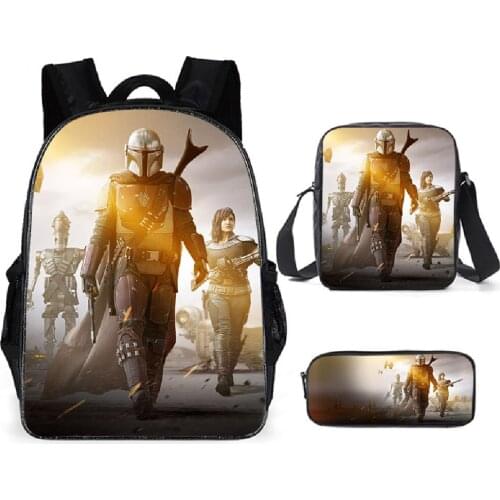 Mandalorian Wars School Bags Set 3Pcs Star Wars Backpack Teen Boys Girls Students Book Bag with Pen Case 16inch Primary Mochilas