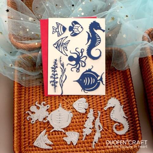 DUOFEN METAL CUTTING DIES sea fishes sea horse sea-plants octopus stencil DIY Scrapbook Paper Album 2021 new