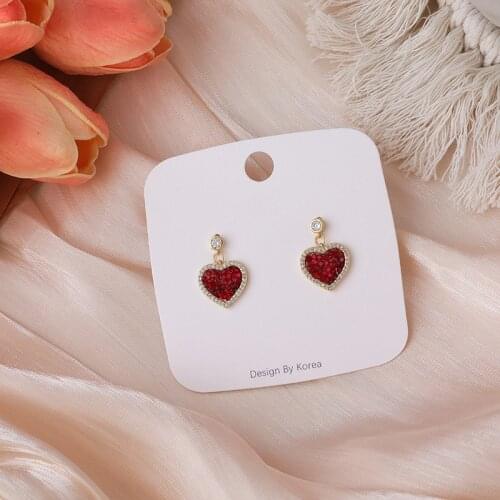 LOVOACC Cute Bling Rhinestone Red Love Heart Earrings for Women Girls Gold Color Metal Heart Small Drop Earrings Wedding Jewelry