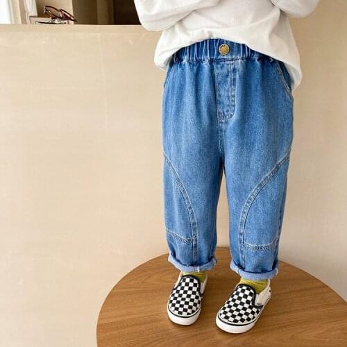 Boys fashion Autumn patchwokr jeans kids washed cotton all-match denim pants