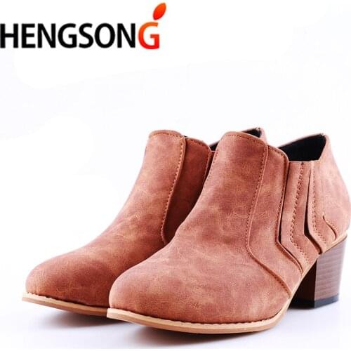 Fashion Women Boots Spring Autumn Short Cylinder Ankle Boots With High Heels Martin Boots Shoes Women PU Leather Shoes