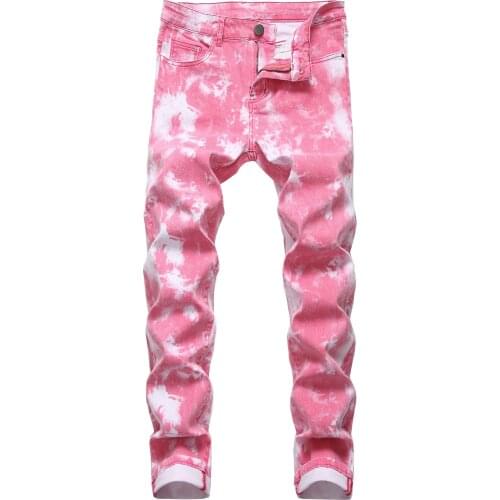 Mens Fashion Casual Printed Jeans Stretch Skinny Denim Jogger Pants