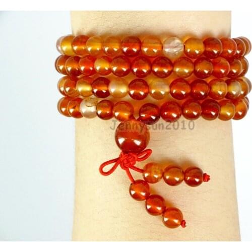 Natural Carnelian 6mm Gems Stone Buddhist 108 Beads Prayer Mala Multi-Purpose Stretchy Bracelet Necklace 5Strands/Pack