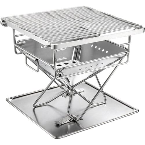 Stainless Steel Camping Barbecue Grill Portable Charcoal Grill Fire Starter Folding Barbecue Heating Stove Height Adjustable