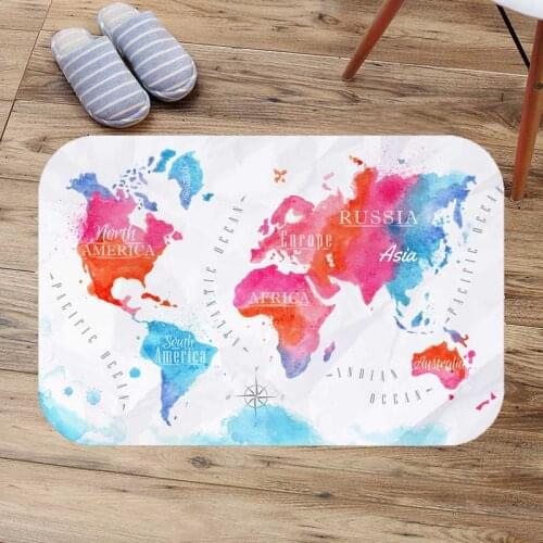 Slip-Resistant Bathroom Carpet Soft Flannel Water Absorption Bath Mat Customized Doormat World Map Door Mats Floor Rugs