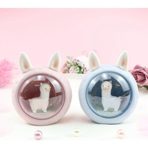 Vogliovoi Night Light Cartoon Blue Pink Alpaca Resin Warm White For Bedroom Bedside Childrens Room