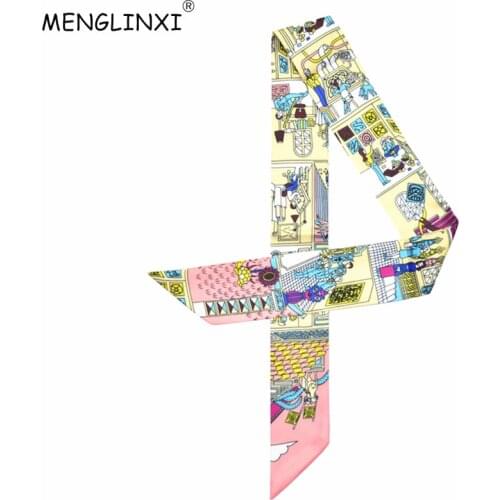 2020 New Scarf Paris Family Print Women Silk Scarf Fashion Head Scarf Brand Small Tie Handle Bag Ribbons Small Long Scarves MR