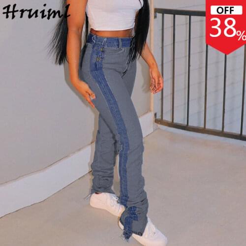 New Wholesale Items Pants Woman Fashion Chic Office Outfit Color Matching Pencil Pants Streetwear Elegant Slim Autumn Jeans 2021