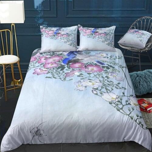 Blue Bird And Spider Print Quilt Cover Pillowcase 3Piece Comforter Bedding Set With Pillow Case Single Double Duvet Cover