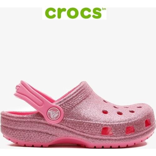 Original Crocs Classic Glitter Clog K Kids Pink Slippers 205441 - 669
