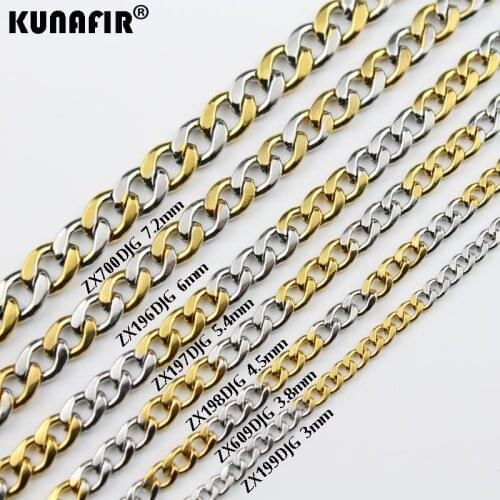 Golden and steel color stainless steel necklace 3mm-7.2mm Cuba chain fashion Jewelry man male chains 5pcs-20pcs