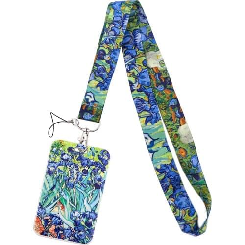 PF561 Dongmanli Van Gogh Lris Flower Art Office lanyard card ID Badge Holder Keychain Pass Gym Mobile Key Holder Key Rings Gifts