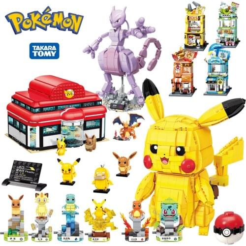 Pokemon Classic Cartoon Anime Pokémon Center House Pikachu Building Blocks Bricks Sets Movie Model Kids Toys For Children Gift