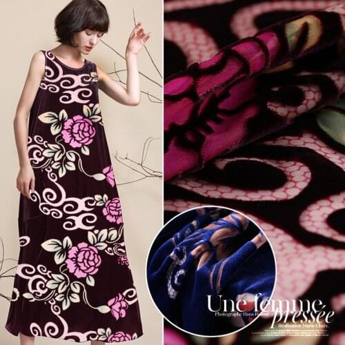 Hollow silk velvet fabric breathable comfort burnout velvet fabric clothing cheongsam dress silk fabric wholesale silk cloth