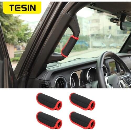 TESIN Goods for Jeep Wrangler JL 2018 2019 Co-pilot Armrest Handle/Roof Handles Protector Anti-scratch Red Cover Car Accessories