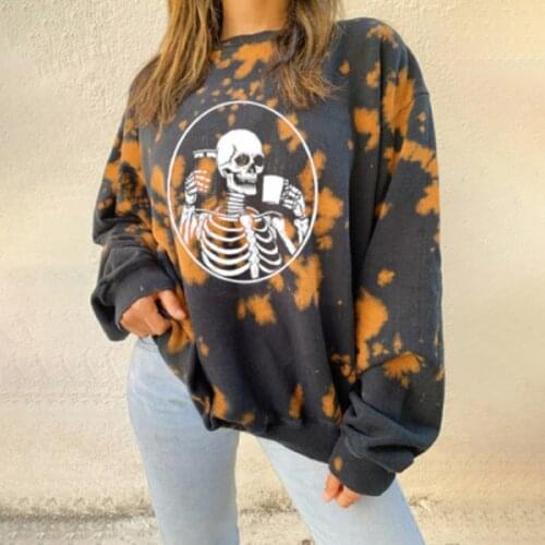 Fashion Tie Dye Harajuku Sweatshirt 2020 Women Autumn Skull Print O-Neck Long Sleeve Sweatshirts Pullovers Tops Moletom