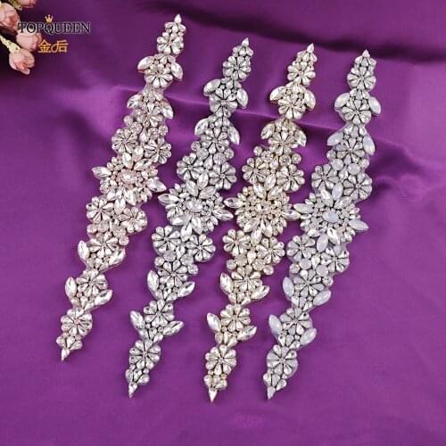 TOPQUEEN Luxurious Bridal Belt Applique Gold Rose Gold Rhinestone Patch Sew for Bridal Headdress Wedding Dress Accessories S325
