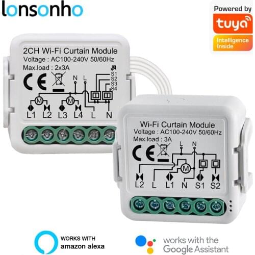 Lonsonho WiFi Smart 2 Gang Curtain Switch Module For 2 Curtains Tuya Smartlife Wireless Control Alexa Google Home Compatible