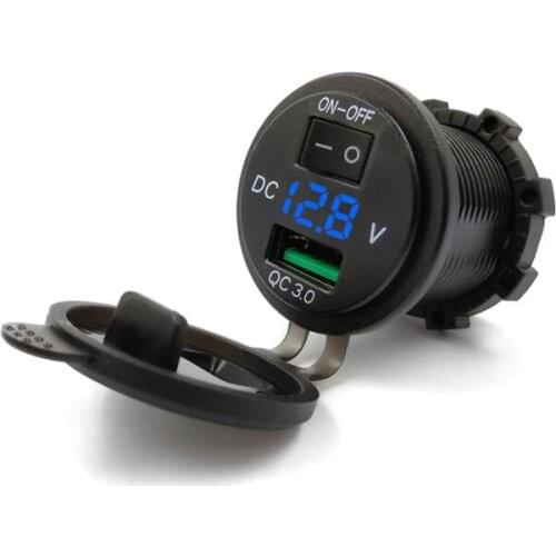 12V 24V Universal QC3.0 Motorcycle Truck Car USB Charger Voltmeter & on-of switch Usb Auto Charger Power Adapt SOCKET