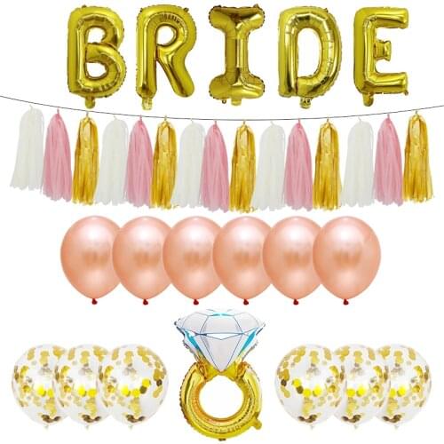 1set Rose Gold BRIDE Letter Foil Ballons Wedding Anniversary Decorations Diamond ring helium Air Baloon For Bride Wedding Ballon