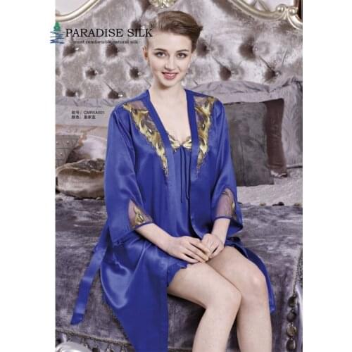 Womens Sleepwear Sets Pure 19MM Silk Robe Chemise/Short Slips 2Pcs Set Size M L XL