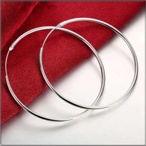 925 Sterling Silver Hoop Earring For Women 60MM Big Round Circle Earrings Jewelry Gift