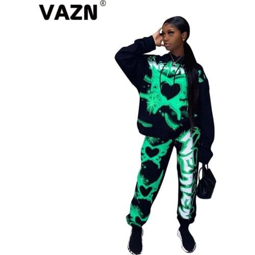 VAZN 2020 O-neck Graffiti Pattern Harajuku Fashion Elegant Sexy High Street Set Holiday Women Young Energetic Set