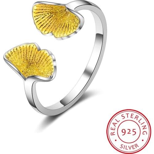 925 Sterling Silver Ginkgo Leaves Index Finger Ring For Women anillos Resizable Rings Bague S-R379