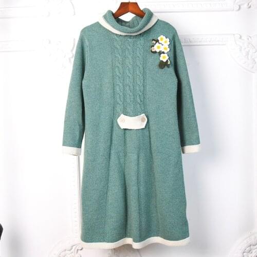 Spring Autumn Womens High Quality 82% Wool knitted dress Hot Fashion soft warm women Dress C662