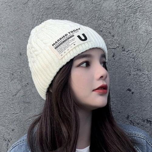 Winter hat for women men plus velvet warm beanie hat letter fashion girl skullies cap