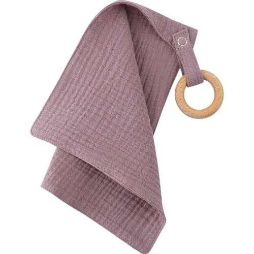 1pc Baby Bibs Cotton With Wooden Teether Newborn Snap Button Soft Triangle Towel Burp Cloths Soothe Appease Towel Sleeping Toy G