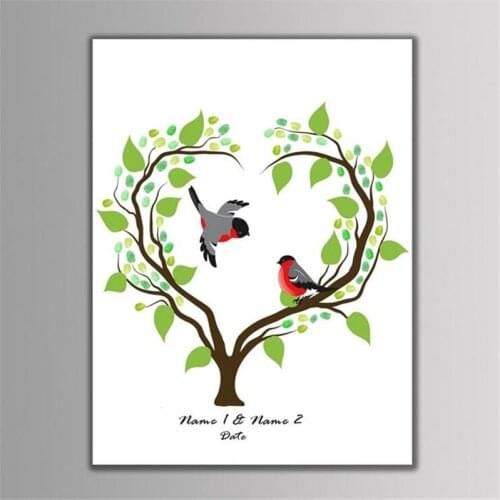 1Pcs Customization Wedding Fingerprint Tree Signature Canvas Print For Wedding Decoration Wedding Gift Ingerprint Signature