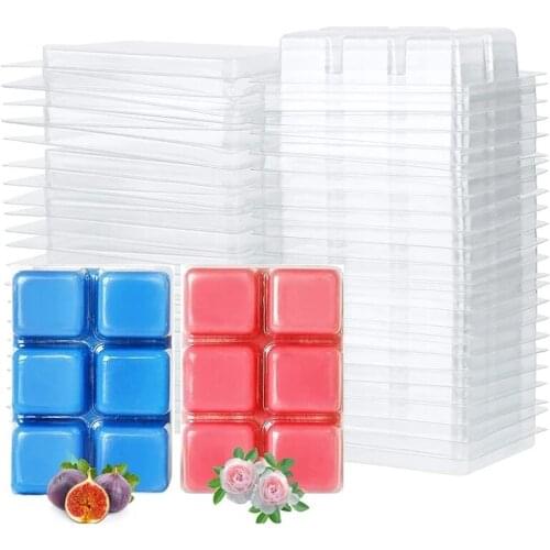 10 Packs Wax Melt Mold Wax Melt Clamshells Molds Square 6 Cavity Clear Plastic Cube Tray For Candle-making & Soap