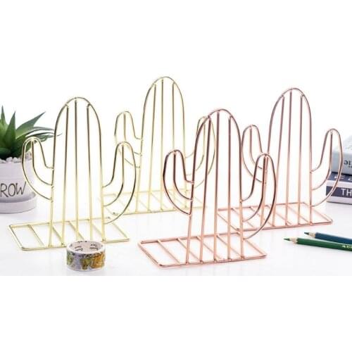2PCS/Pair Creative Cactus Shaped Metal Bookends Book Support Stand Desk Organizer Storage Holder Shelf