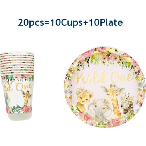20-40pcs Pink Wild One Birthday Party Supplies Safari Jungle Animal Birthday Party Decorations Girls Cup Plates Party Supplies