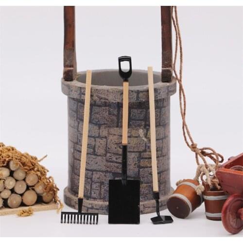 3 PCS 1/12 Doll House Spade Rake Trowel Set Tool Furniture Decoration Model